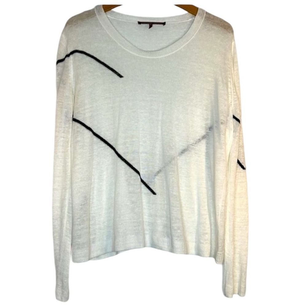 Comptoir des Cotonniers Thin White Sweater with Black Lines Size XL